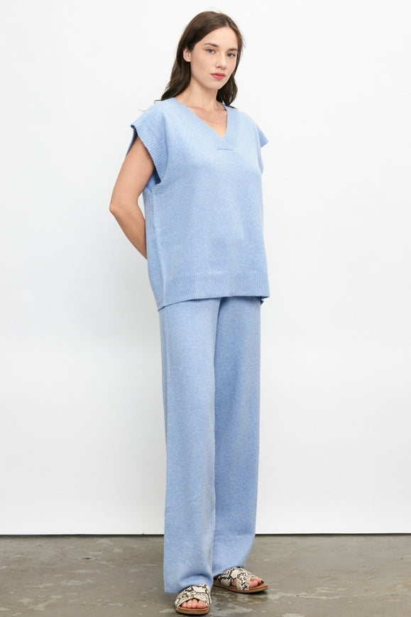 Sleeveless V-Neck Pullover Sweater Set CLOUD BLUE