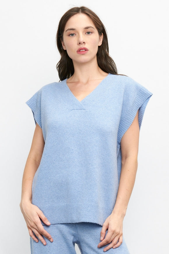 Sleeveless V-Neck Pullover Sweater Set CLOUD BLUE