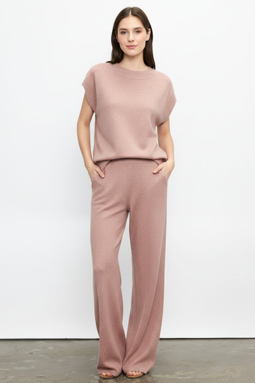 Sleeveless V-Neck Pullover Sweater Set DUSTY PINK