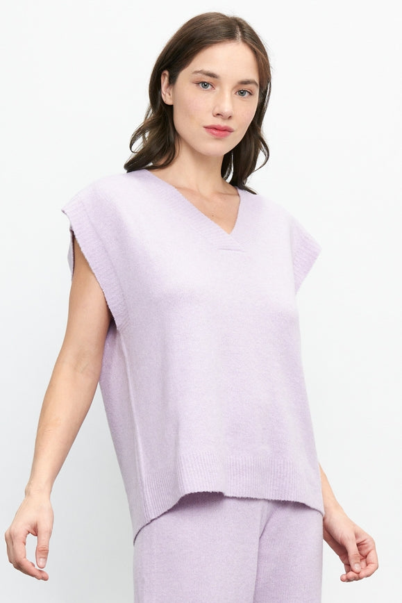 Sleeveless V-Neck Pullover Sweater Set LAVENDER