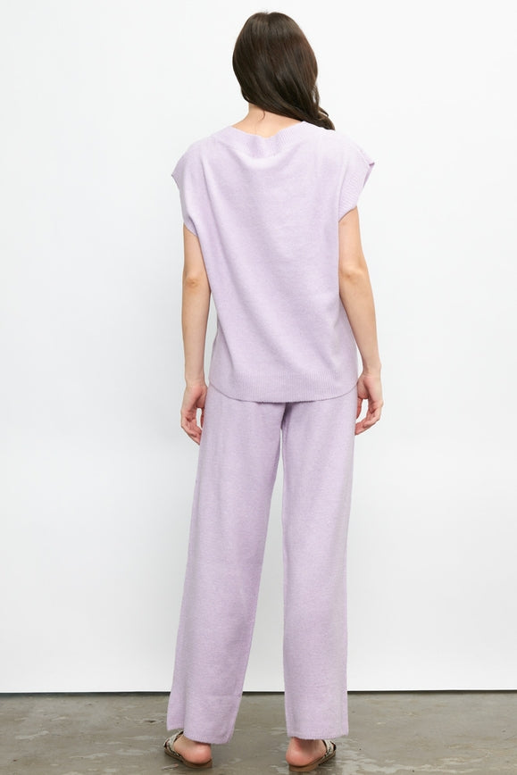 Sleeveless V-Neck Pullover Sweater Set LAVENDER