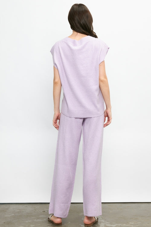 Sleeveless V-Neck Pullover Sweater Set LAVENDER