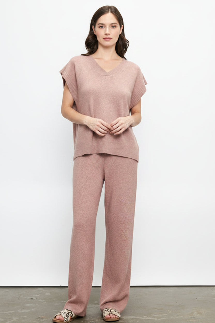 Sleeveless V-Neck Pullover Sweater Set DUSTY PINK