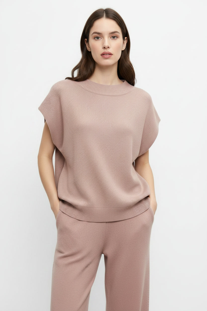 Sleeveless V-Neck Pullover Sweater Set DUSTY PINK