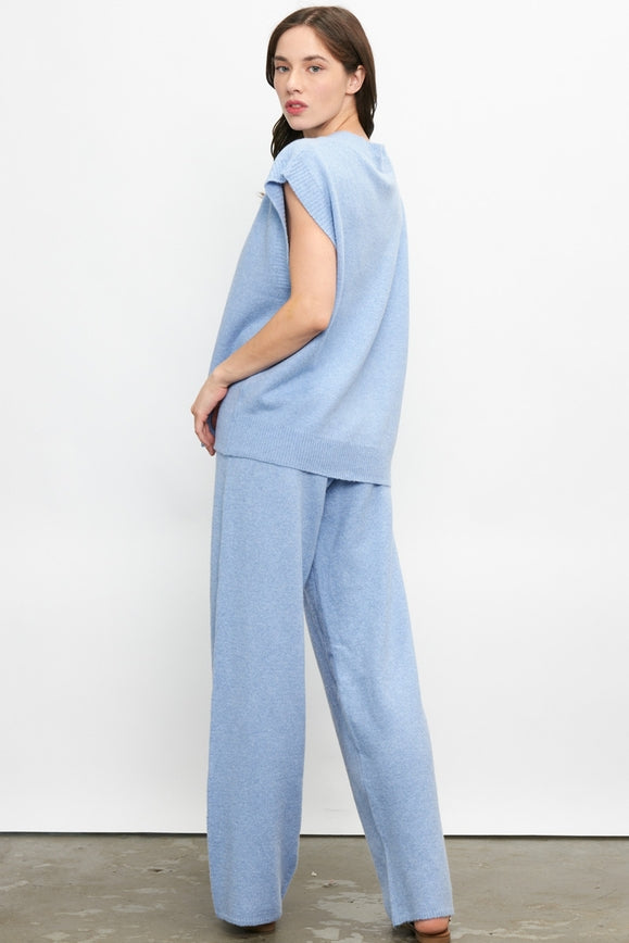 Sleeveless V-Neck Pullover Sweater Set CLOUD BLUE