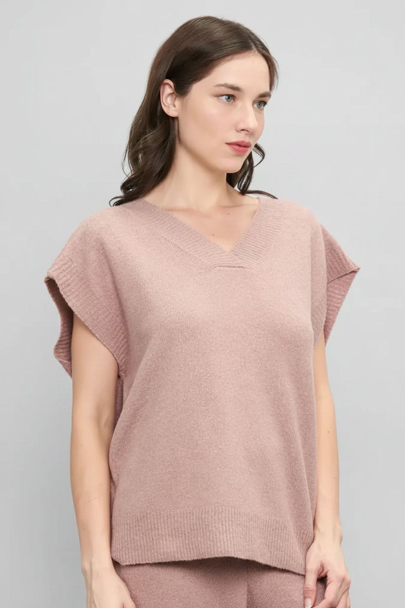 Sleeveless V-Neck Pullover Sweater Set DUSTY PINK