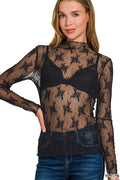 Lace See-through Layering Top - Black