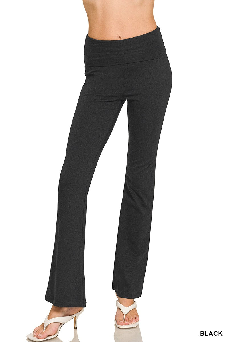 Premium Cotton Fold Over Yoga Flare Pants