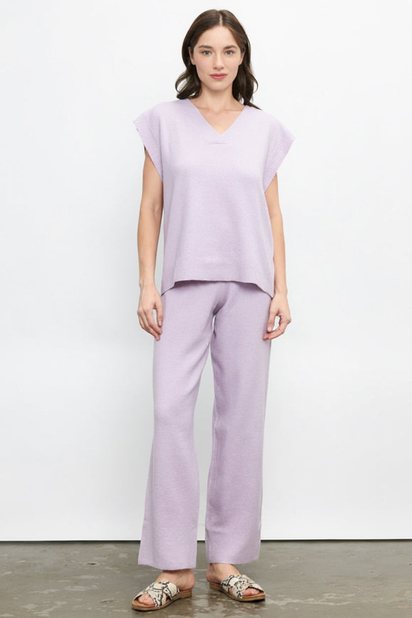 Sleeveless V-Neck Pullover Sweater Set LAVENDER