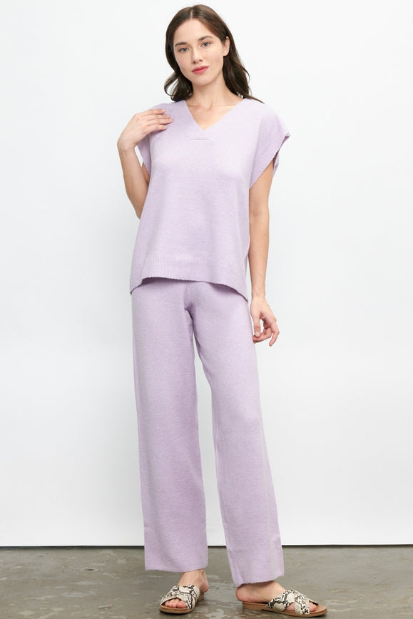Sleeveless V-Neck Pullover Sweater Set LAVENDER