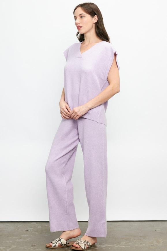 Sleeveless V-Neck Pullover Sweater Set LAVENDER