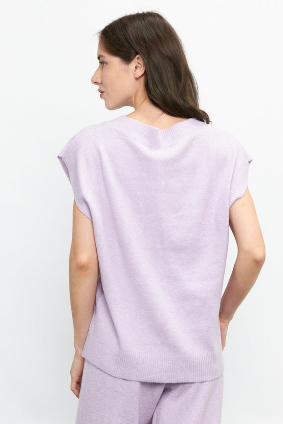 Sleeveless V-Neck Pullover Sweater Set LAVENDER