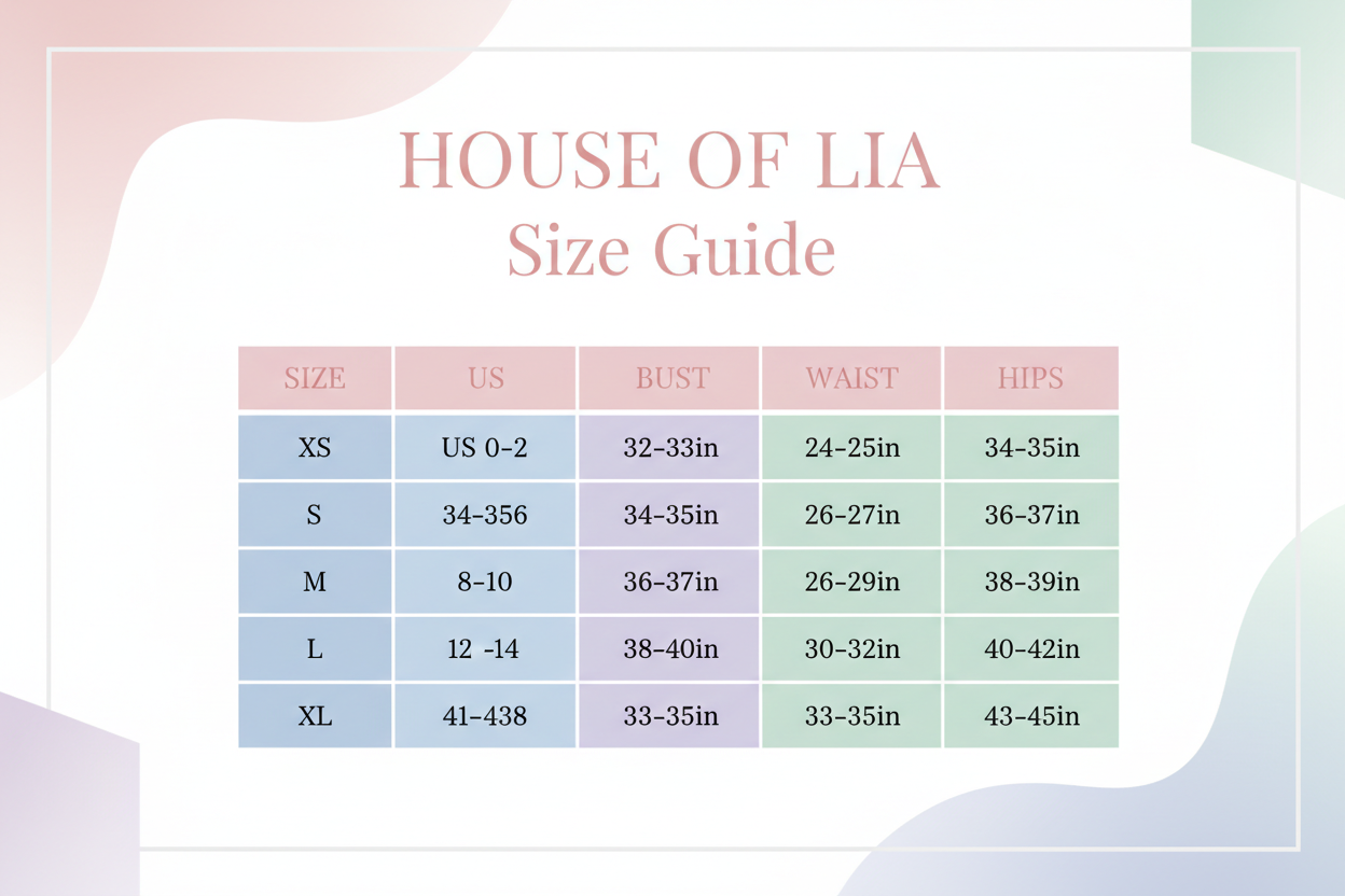 HOUSE OF LIA Size Guide - Baby Doll Colors